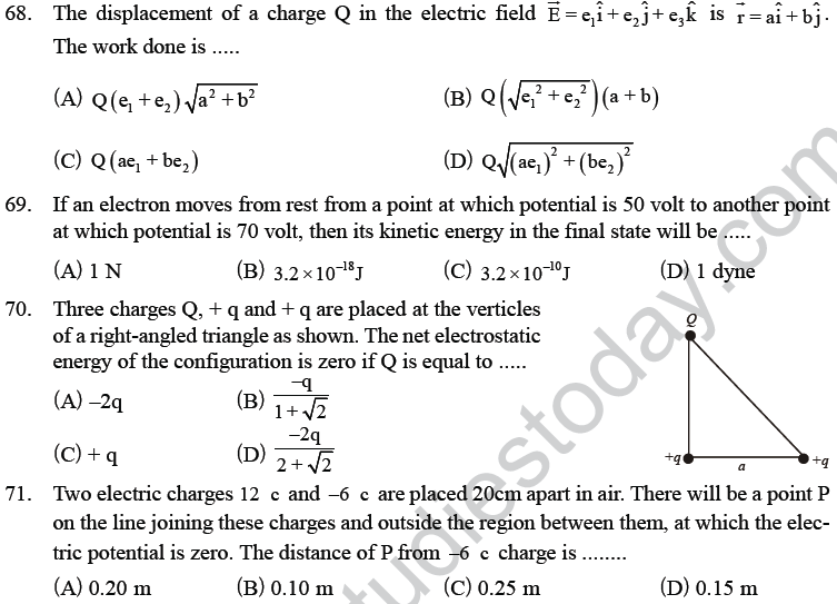 NEET UG Physics Electrostatics MCQs, Multiple Choice Questions